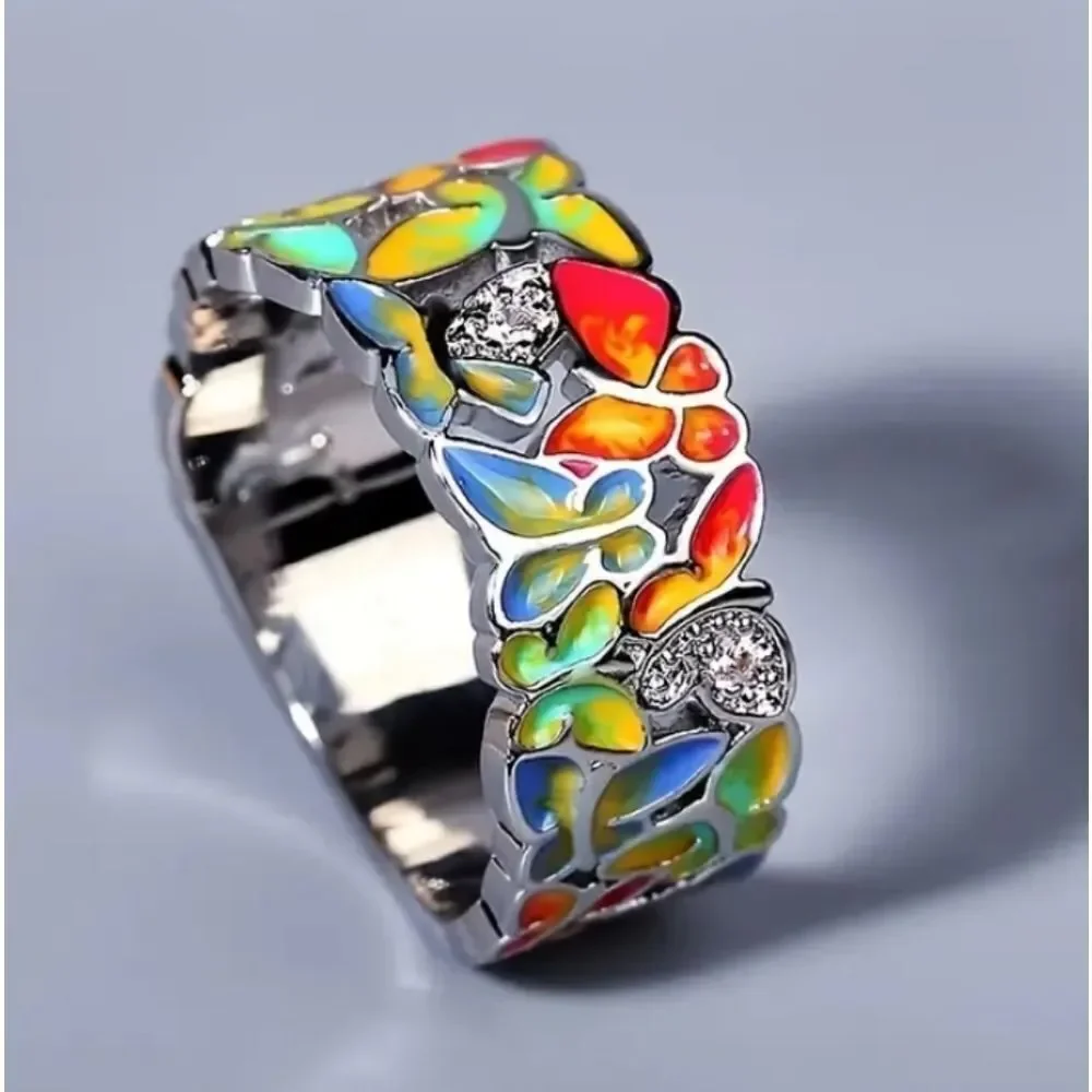 Colorful Enamel Butterfly Ring for women size 7